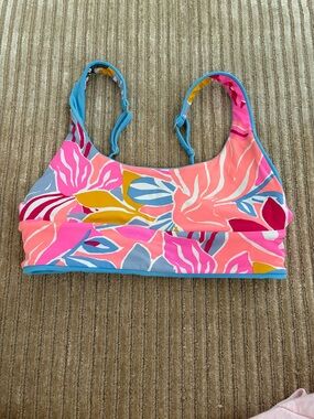 Tropical Floral Bikini Top in Pink & Blue Reversible